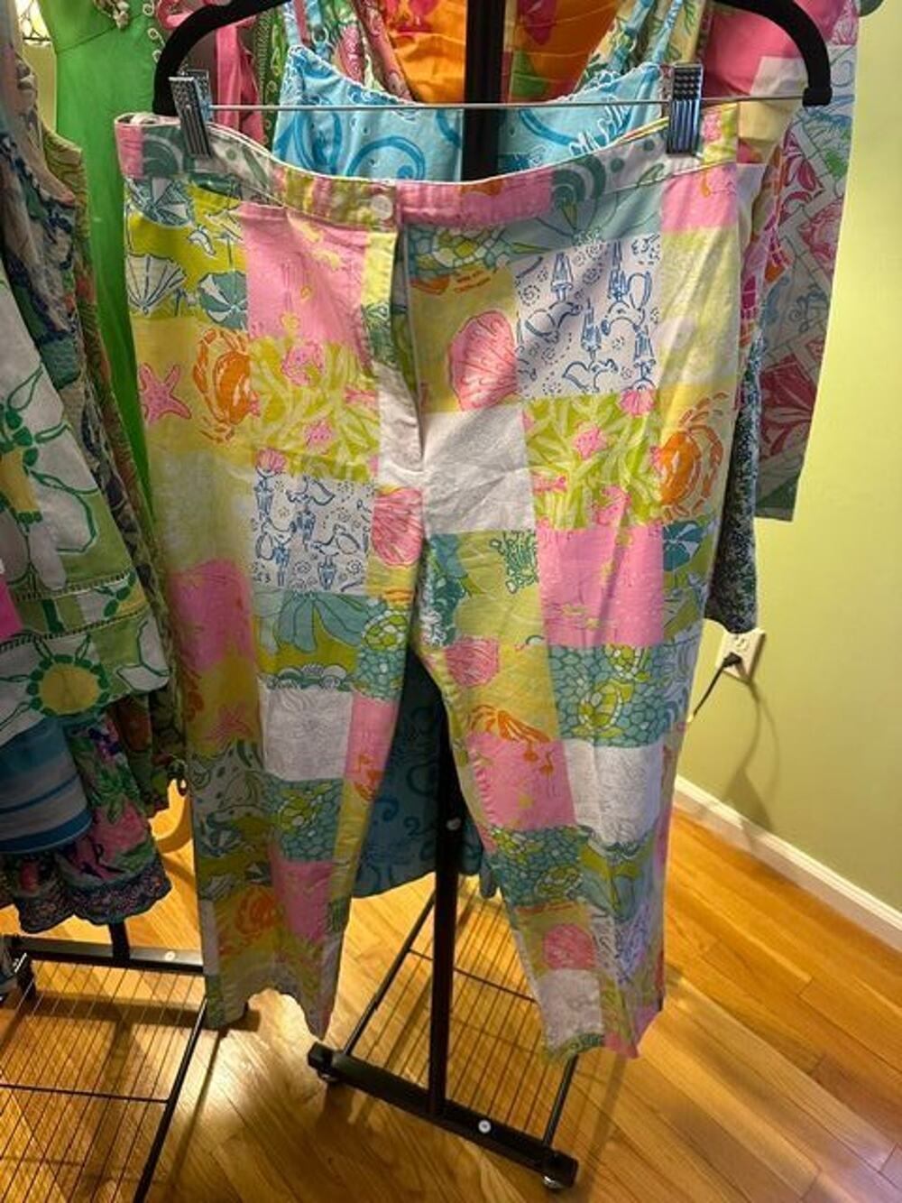 Lilly Pulitzer Vintage Starboard Patch Patchwork Cropped Capri Pants Size 12 EUC